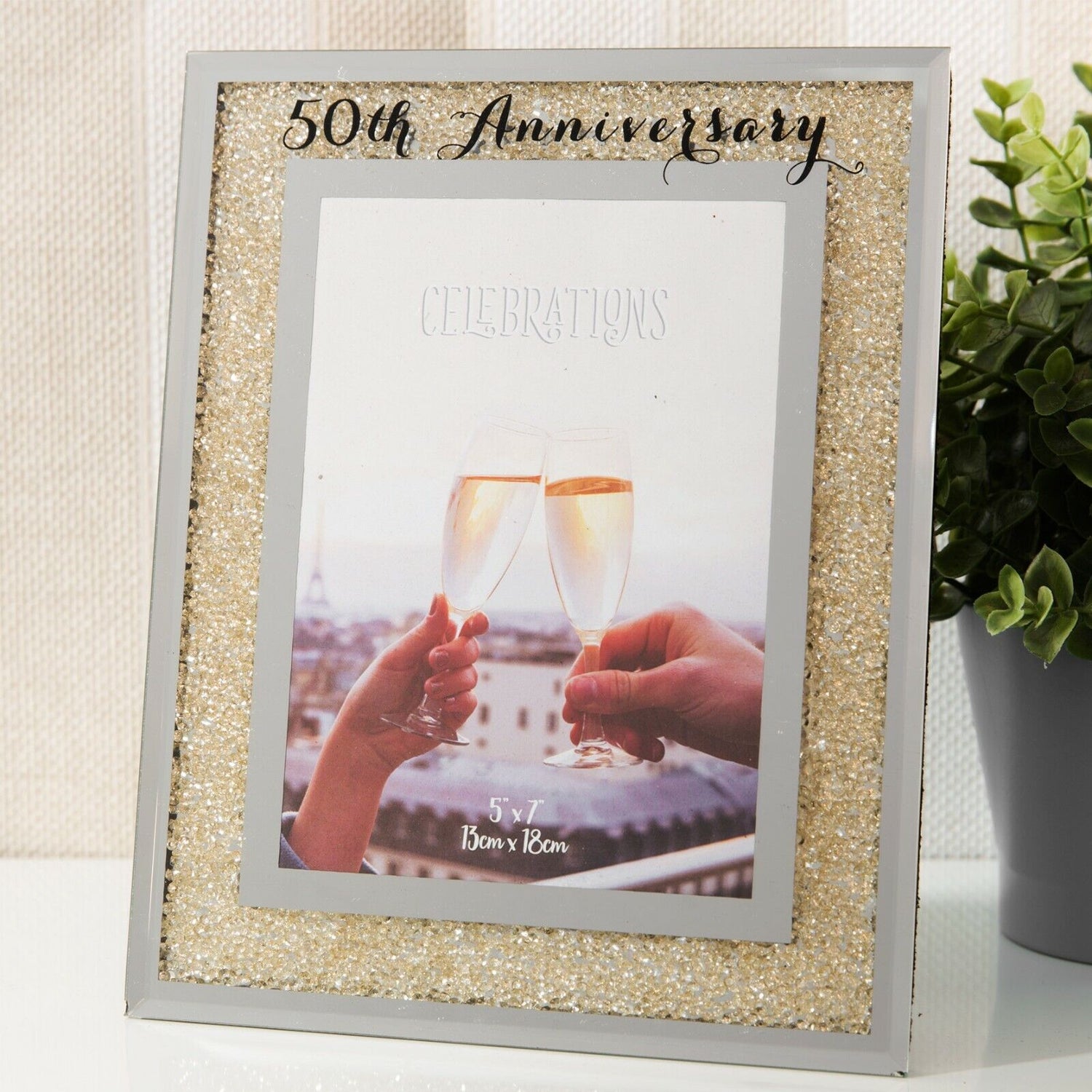 Celebrations Crystal Border Photo Frame 5x7" 25th 40th 50th Wedding Anniversary