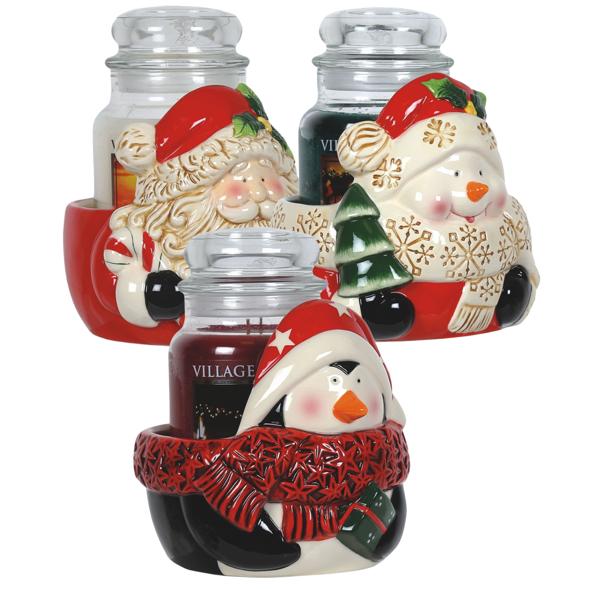 Village Candle Christmas Large Jar Holder Various Characters Fits Yankee