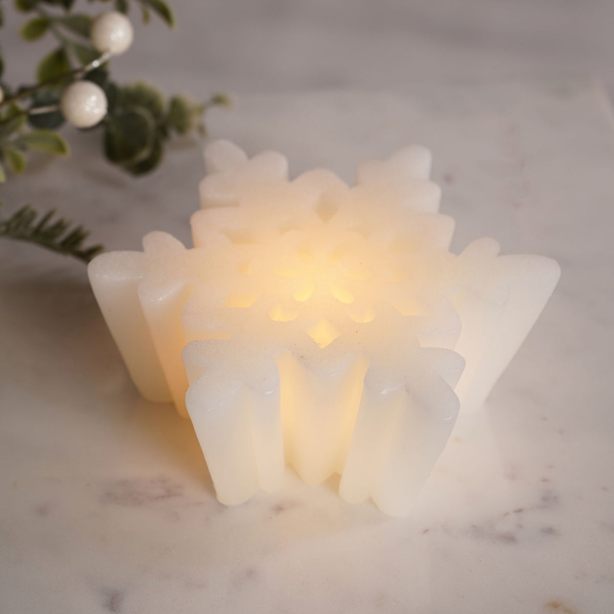 Christmas Silver Sparkle Snowflake LED Candle Lifestyle