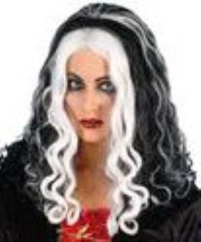 Fancy Dress Witch Queen Wig (Black With White Streaks)