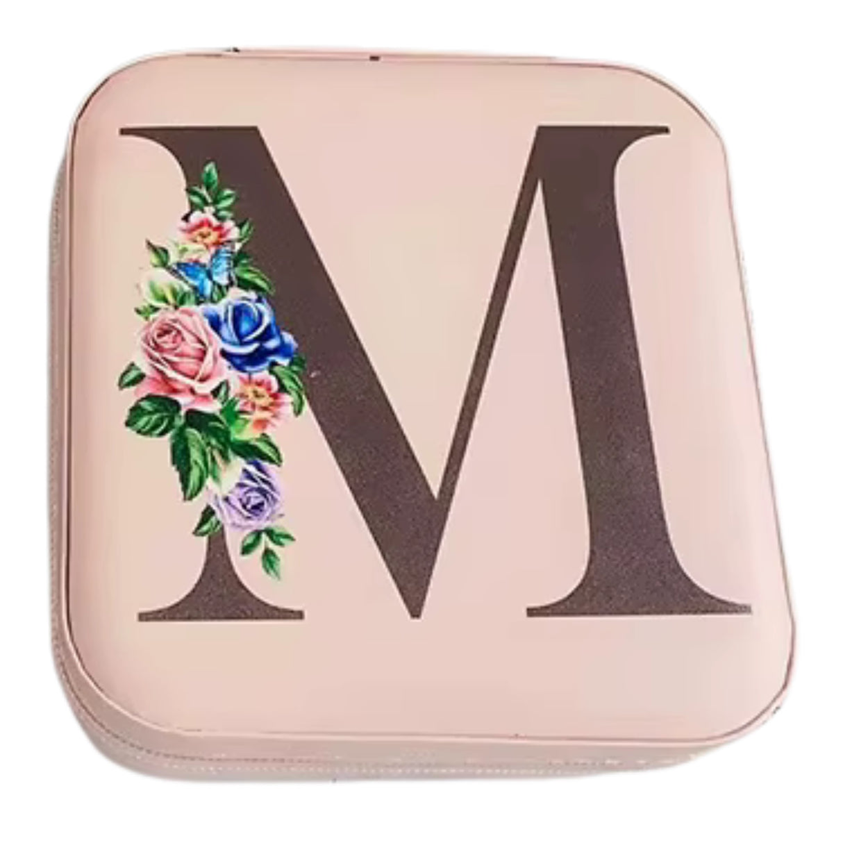 Krystina's Collection Pink Travel Jewellery Box with Floral Initial - Various Letters