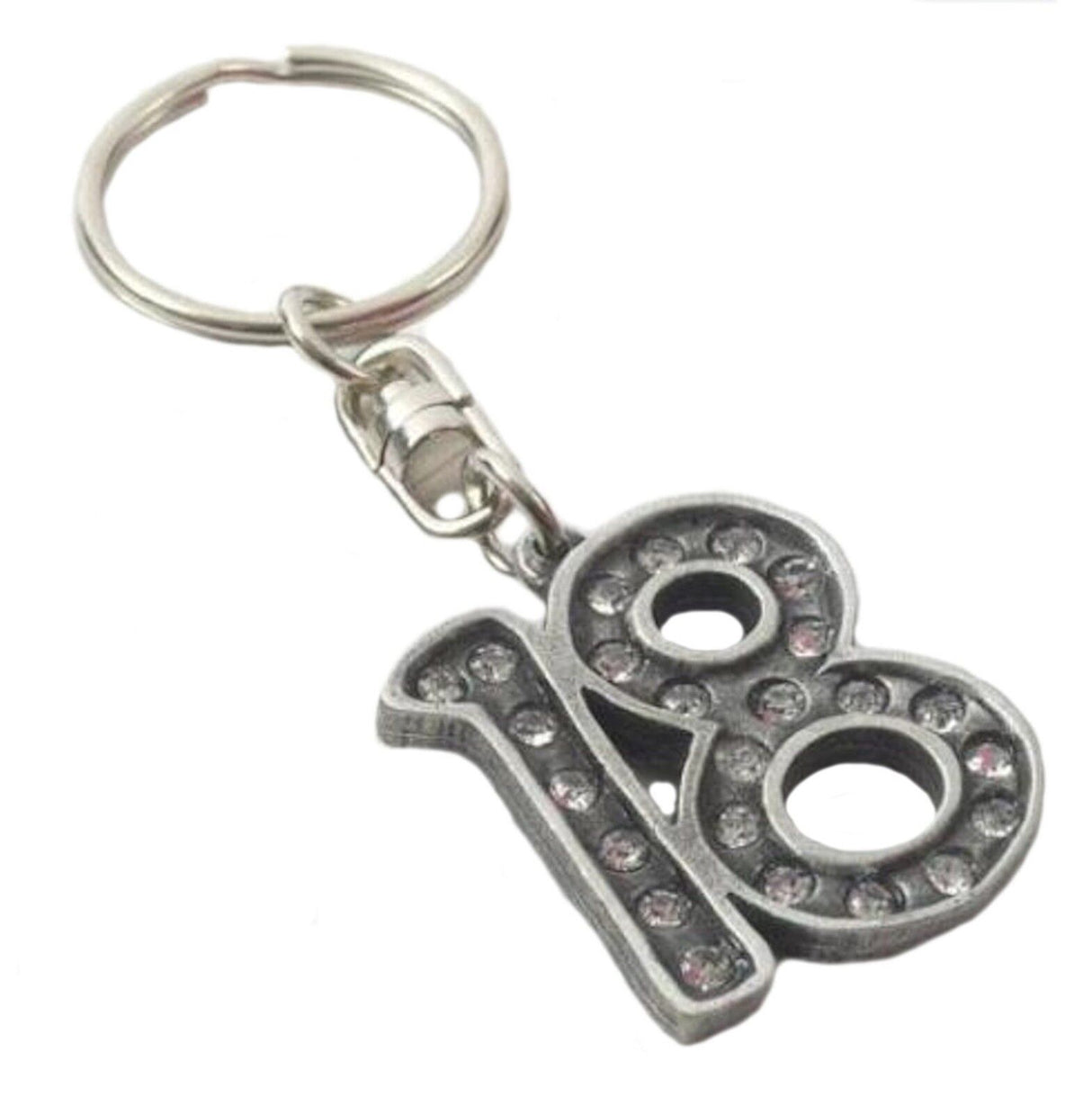 English Pewter Birthday Age Number Crystal Keyring - 18
