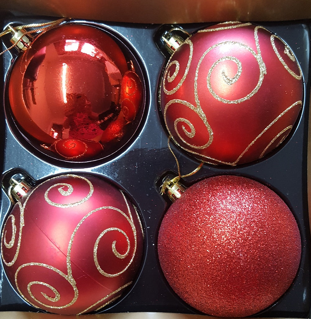 Christmas Tree Shatterproof Baubles in Red Gold or Silver in Various Sizes