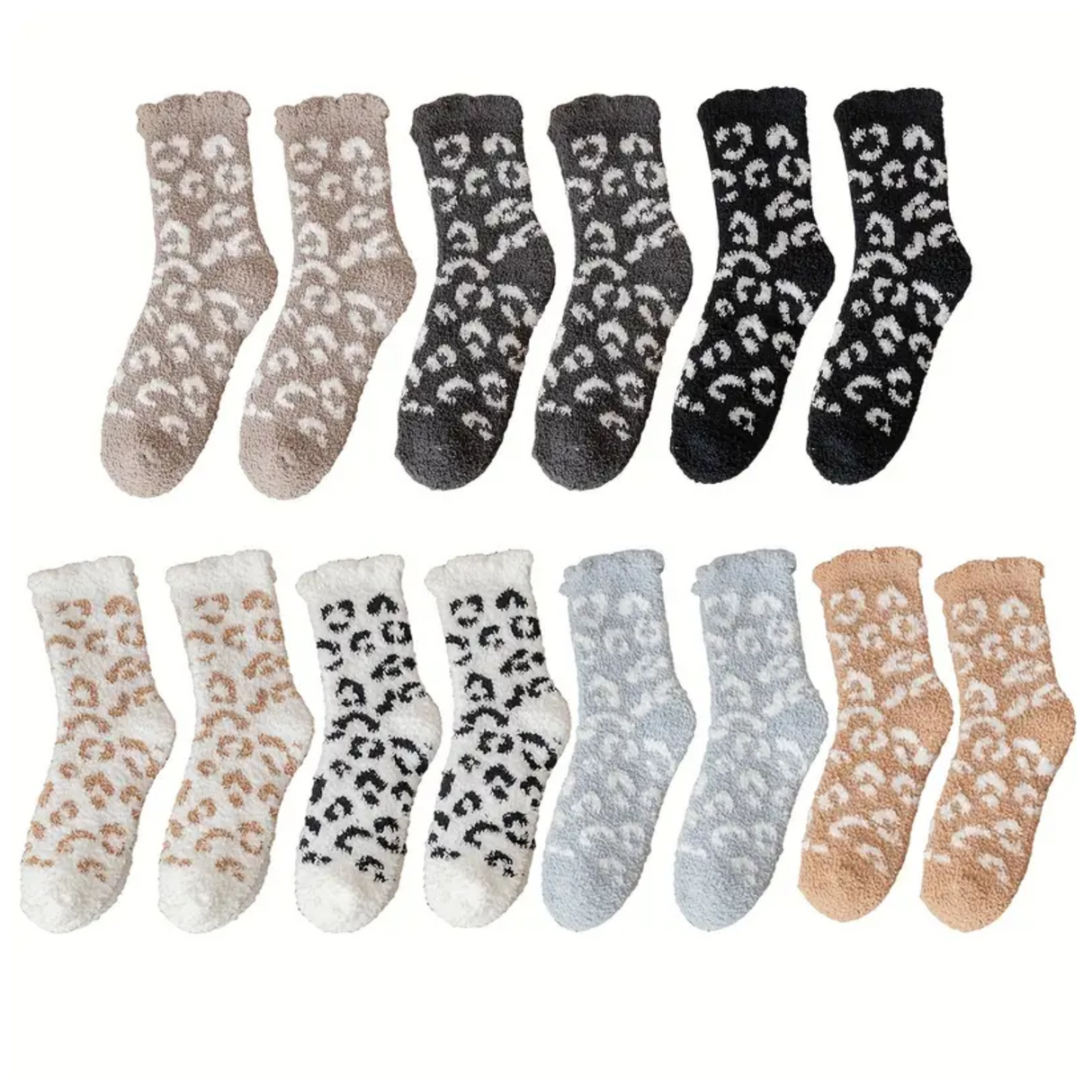 Fluffy Cosy Socks Animal Print Design One Size - Various Colours