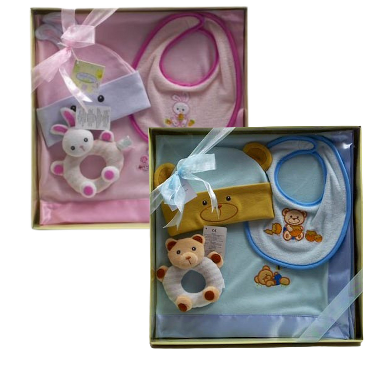 Russ Berrie Bunny Baby Blanket Bib Rattle & Hat Gift Set