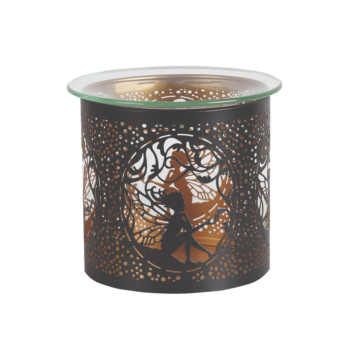 Aroma Metal Silhouette Wax Melt Burner/Candle Holder - Black & Gold Fairy Sitting