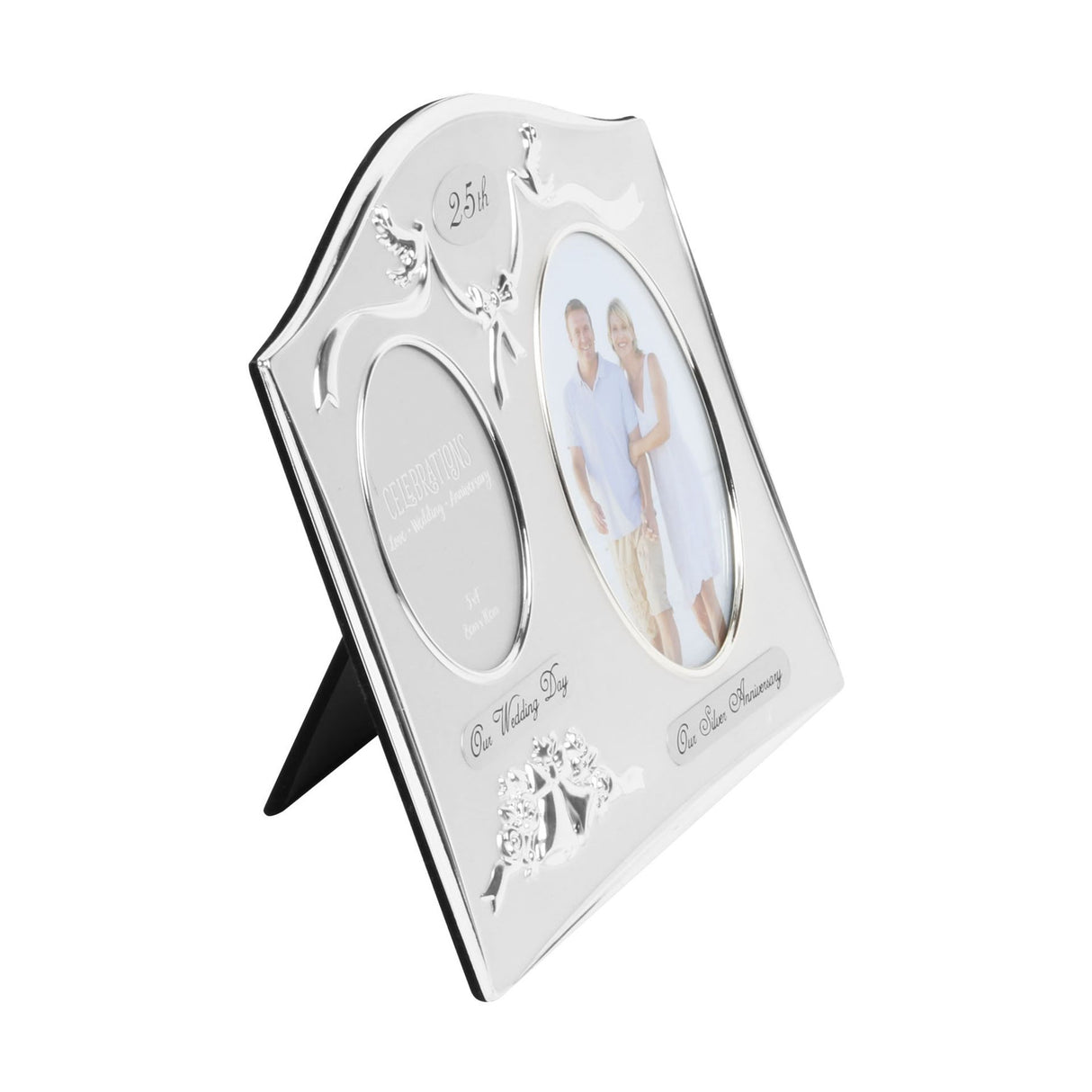 Celebrations Two Tone Silver Plated Double Photo Frame - 25th Anniversary