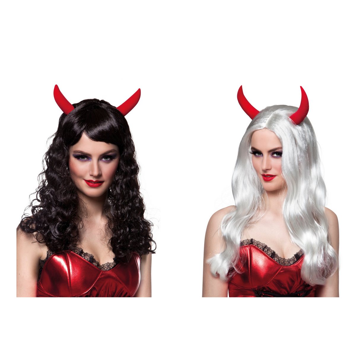 Devil Halloween Fancy Dress Wig with Horns - Black Or White
