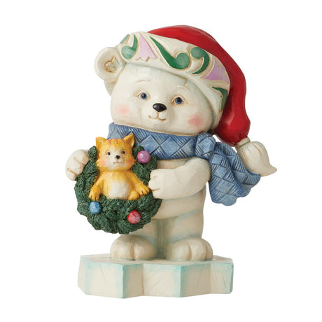 Heartwood Creek Bear with Kitten in Wreath Pint Size Figurine