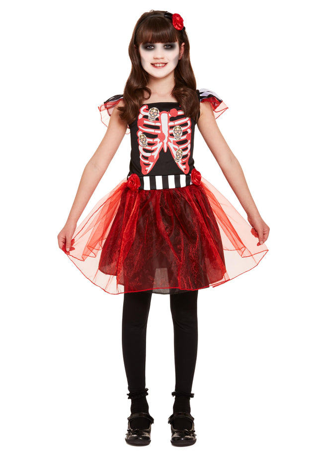 Childs Skeleton Girl Costume Age 4-12 Years