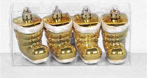Christmas Tree Hanging Decorations - Red or Gold Santa Boot Pack of 4 gold