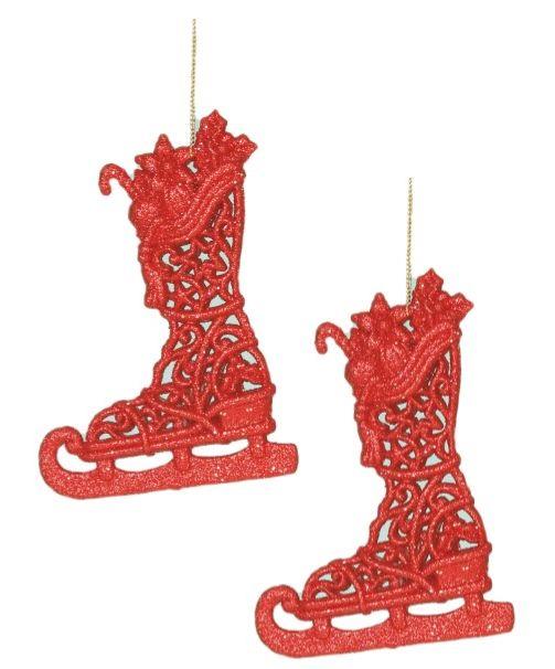 Christmas Tree Hanging Decorations - Glitter Ice Skate Pack of 2