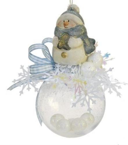 Weiste Christmas Tree Decoration - Snowman on Bauble with Pink or Blue Trim
