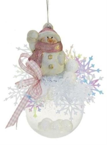 Weiste Christmas Tree Decoration - Snowman on Bauble with Pink or Blue Trim