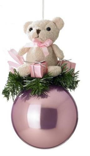 Weiste Christmas Tree Decoration - Teddy Bear on Pink bauble