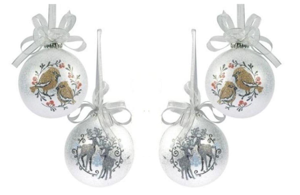 Weiste Christmas Tree Decorations Set of 4 - Bird Reindeer Silver