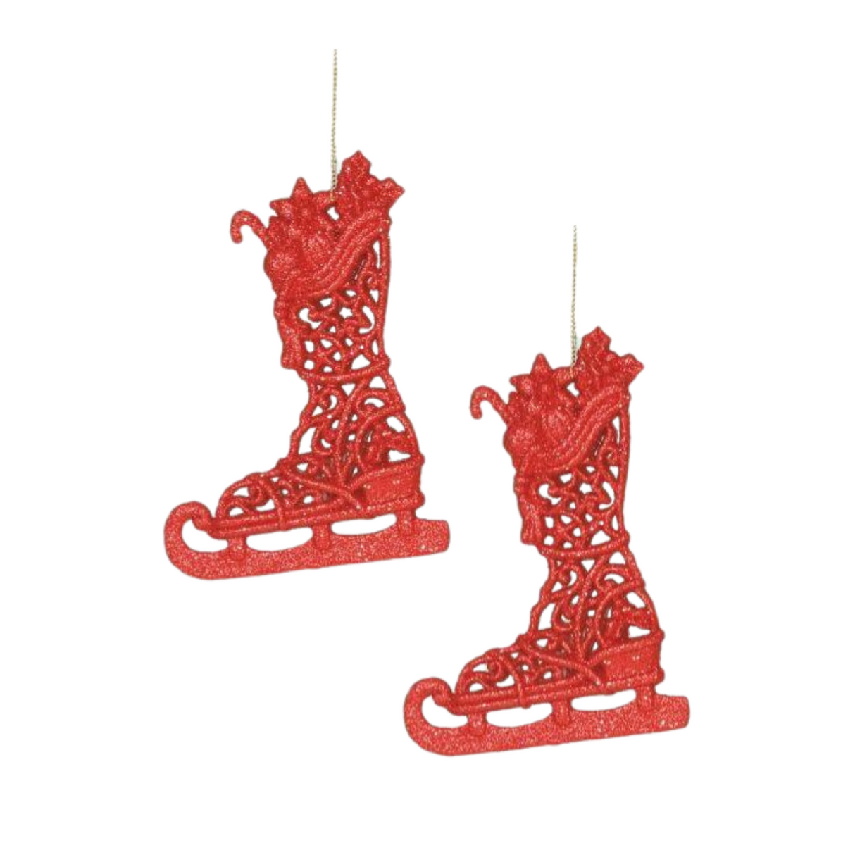 Christmas Tree Hanging Decorations - Glitter Ice Skate Pack of 2