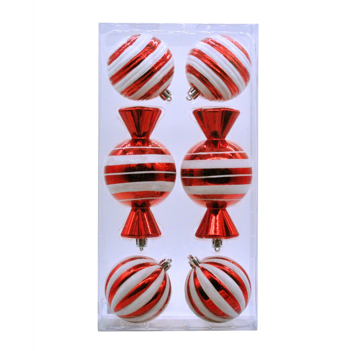 Christmas Tree Hanging Decorations - Red & White Candy Striped Selection Pack of 6