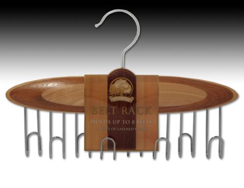 Mens Wardrobe Organiser 8 Hook Belt Hanger - Layered Wood