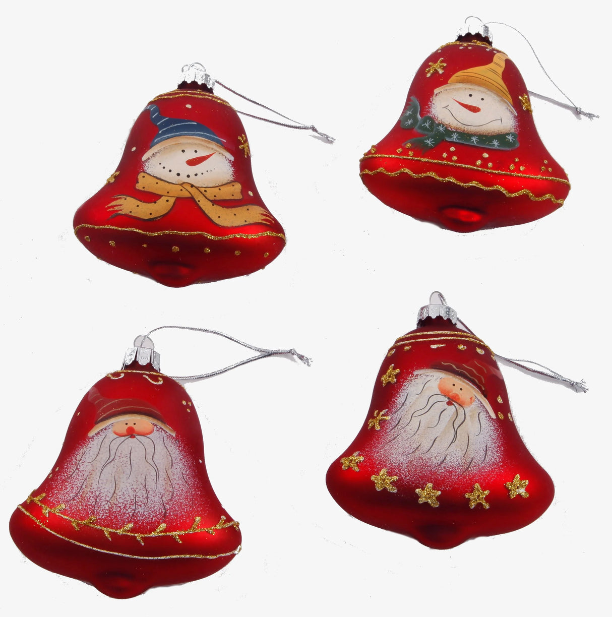 Christmas Tree Hanging Decorations - Bells Pack of 4 Assorted red