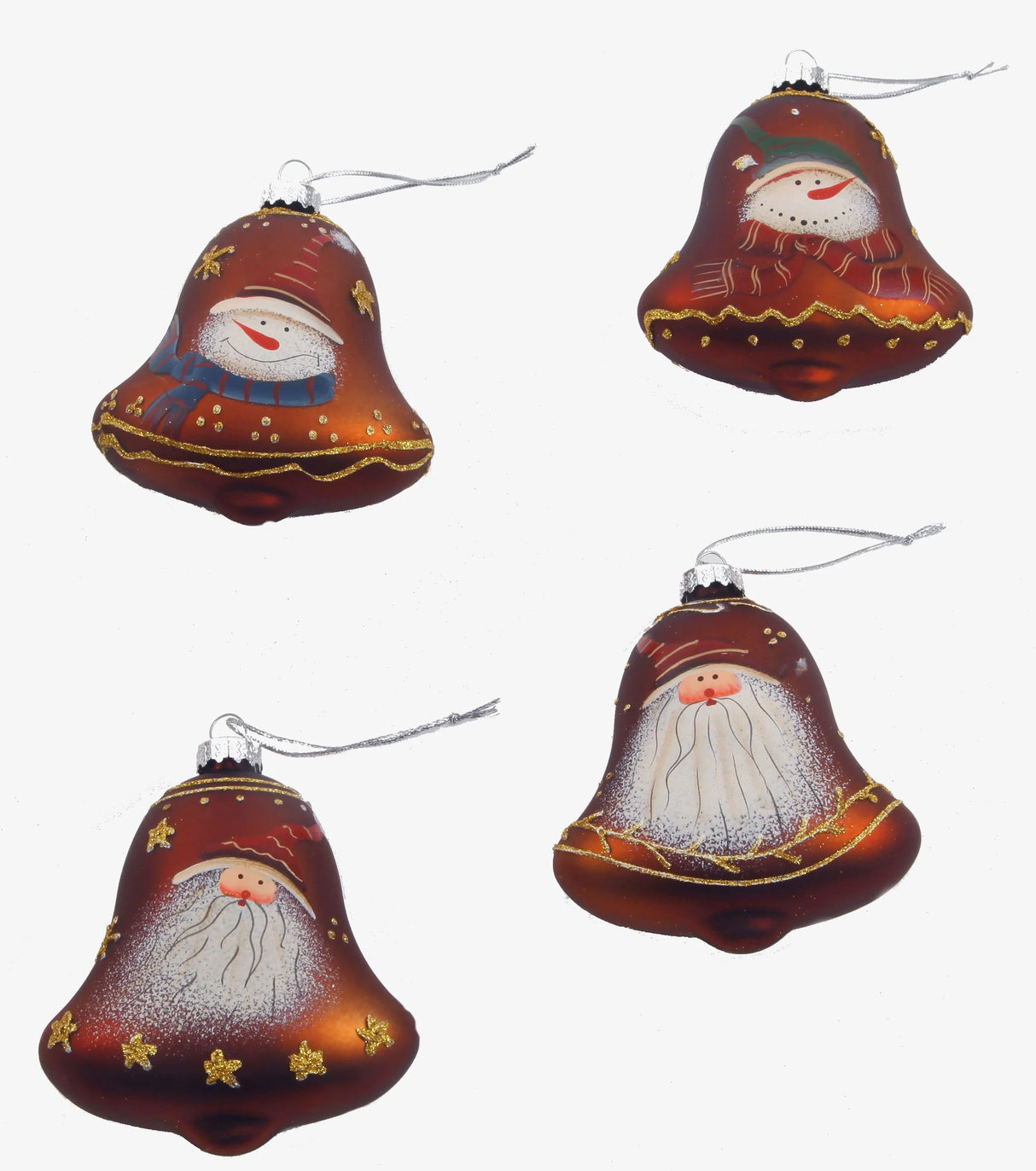 Christmas Tree Hanging Decorations - Bells Pack of 4 Assorted bronze