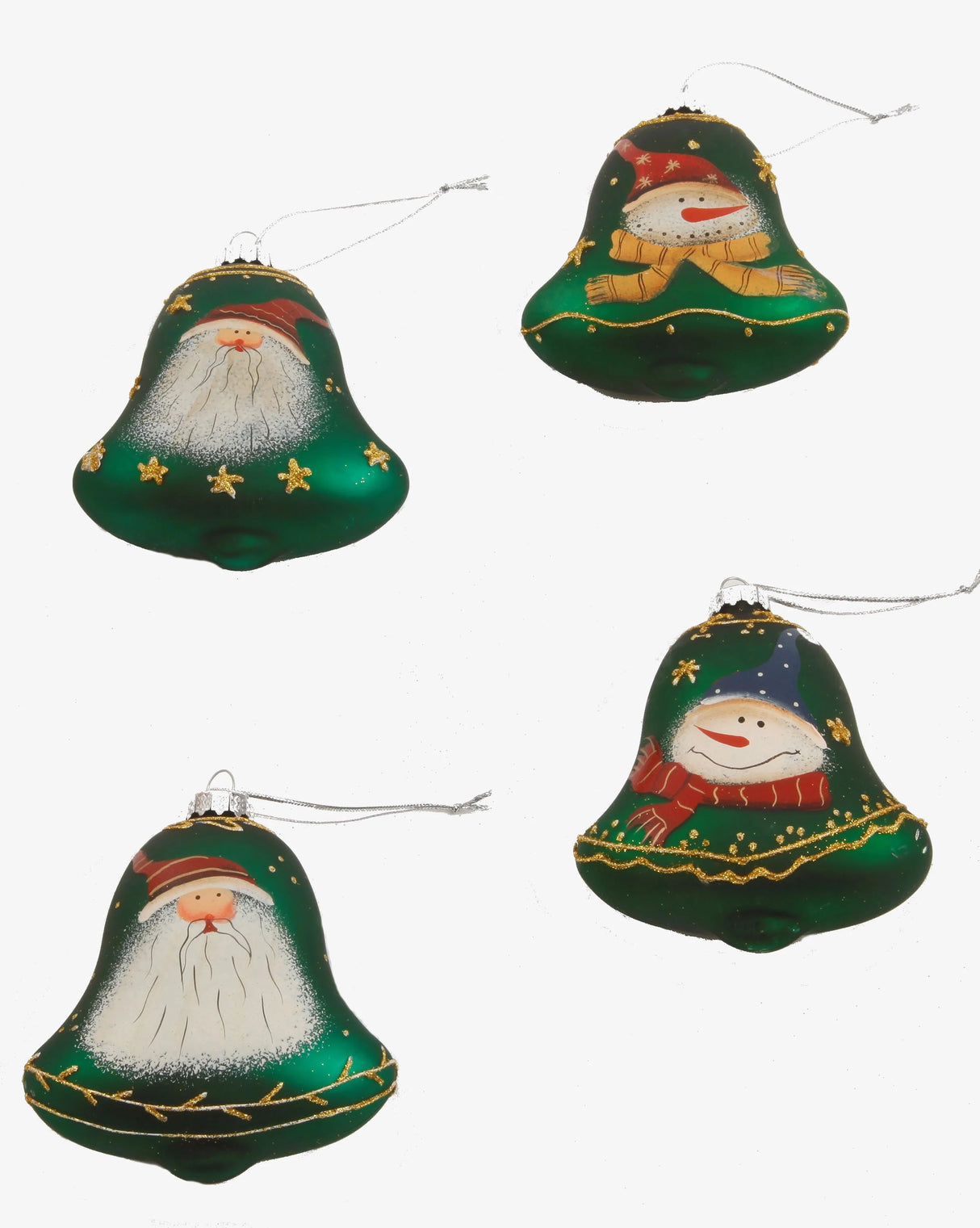 Christmas Tree Hanging Decorations - Bells Pack of 4 Assorted green