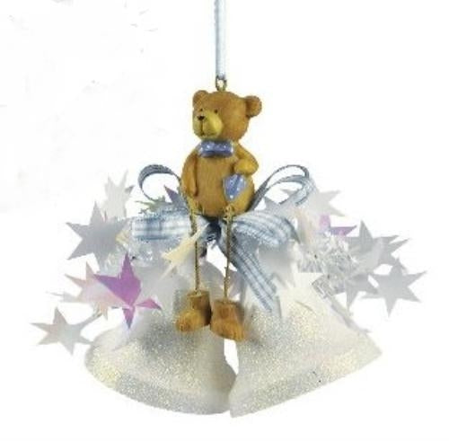 Weiste Christmas Tree Decoration - Glitter Mini Bells with Teddy Bear Pink or Blue Trim