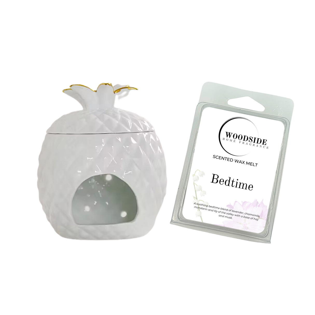 Woodside Home Living Pineapple Design Tealight Burner With Free Wax Melt, bedtime