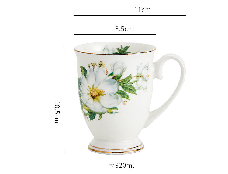 Floral Design China Mugs - White / Multicoloured Flower