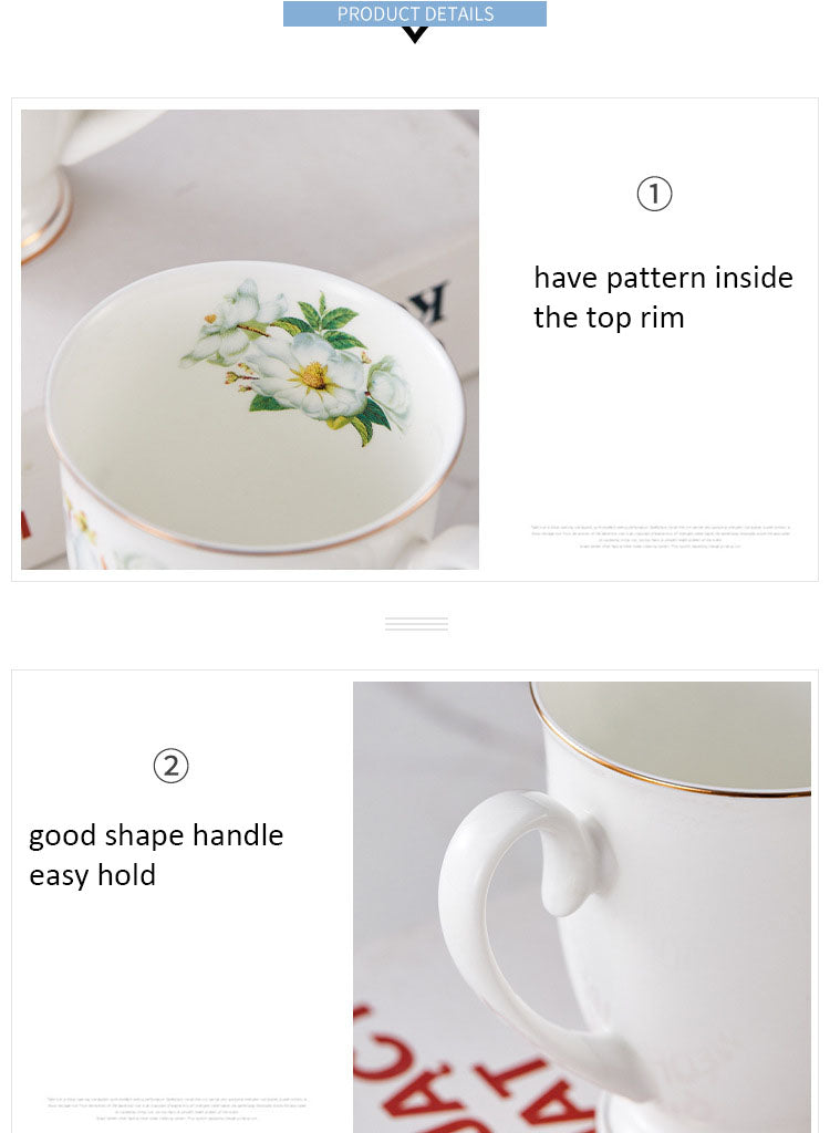 Floral Design China Mugs - White / Multicoloured Flower