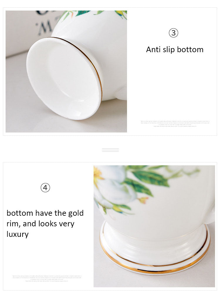 Floral Design China Mugs - White / Multicoloured Flower