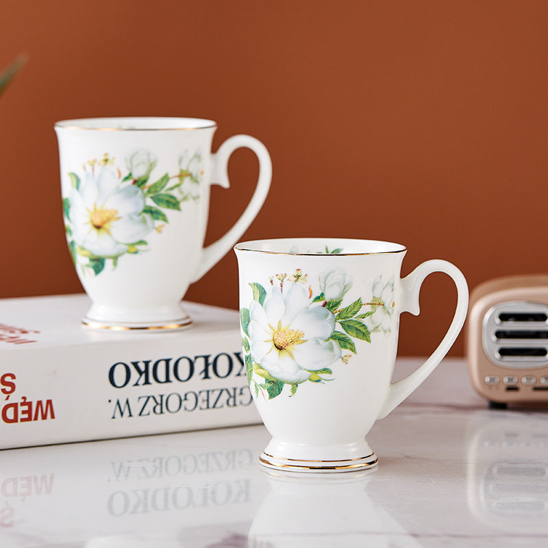 Floral Design China Mugs - White / Multicoloured Flower