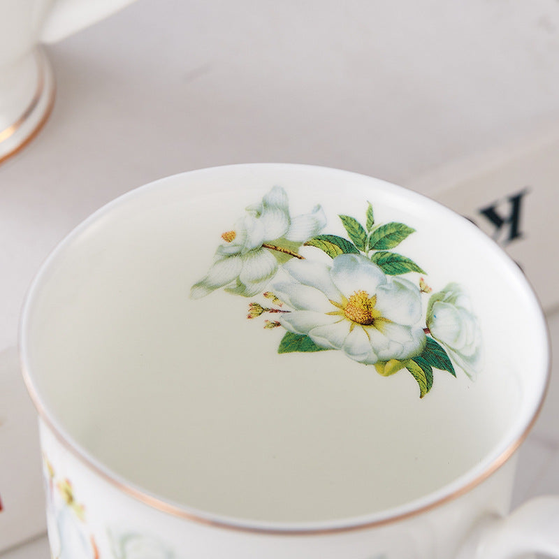 Floral Design China Mugs - White / Multicoloured Flower