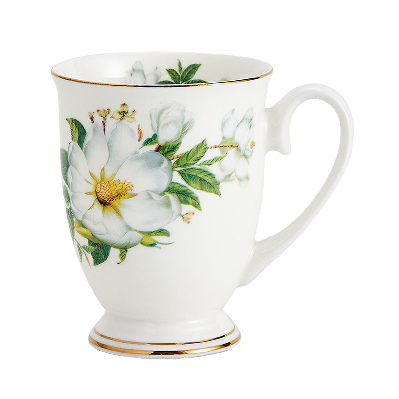 Floral Design China Mugs - White / Multicoloured Flower