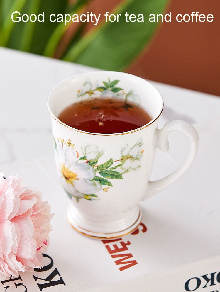Floral Design China Mugs - White / Multicoloured Flower