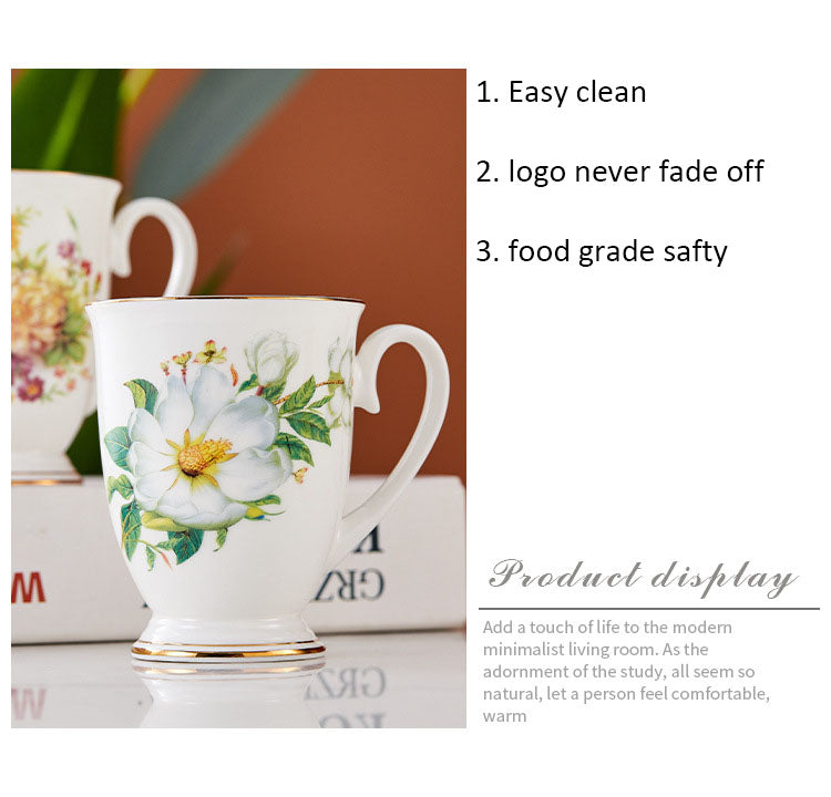 Floral Design China Mugs - White / Multicoloured Flower