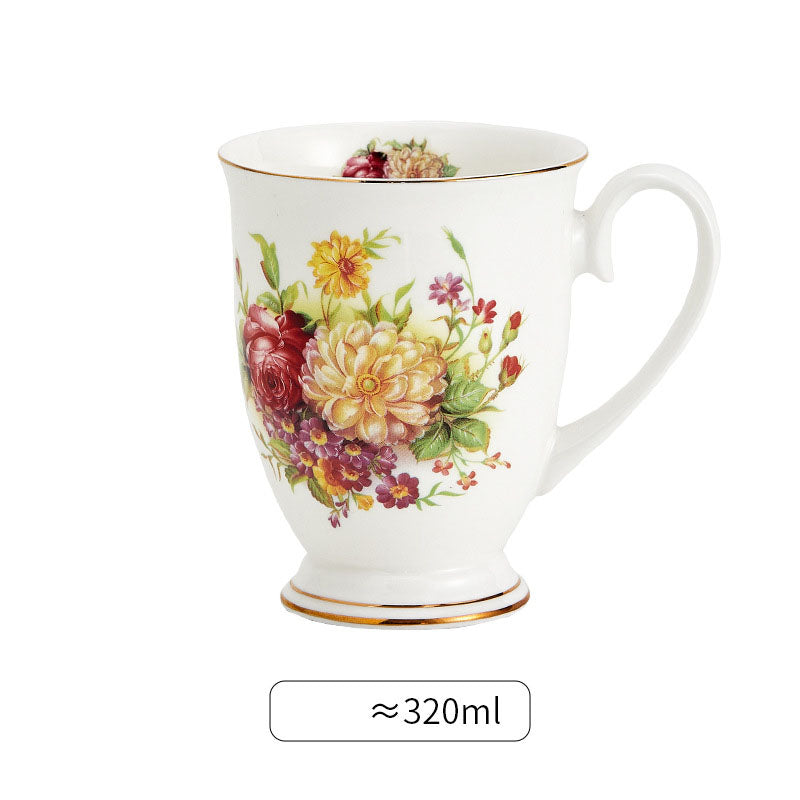 Floral Design China Mugs - White / Multicoloured Flower