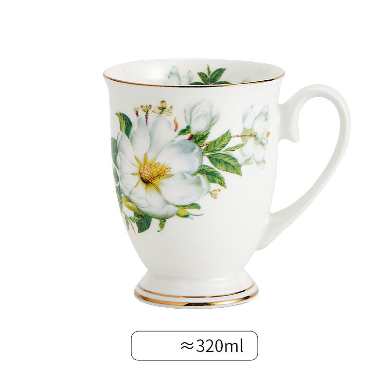 Floral Design China Mugs - White / Multicoloured Flower