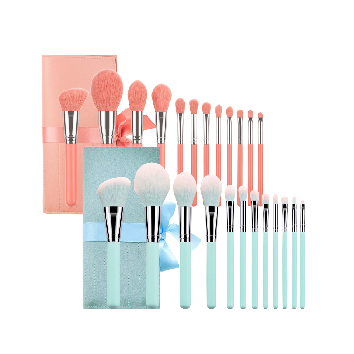 Make up Brushes in Roll Holder Ideal for Travel - In Blue or Pink