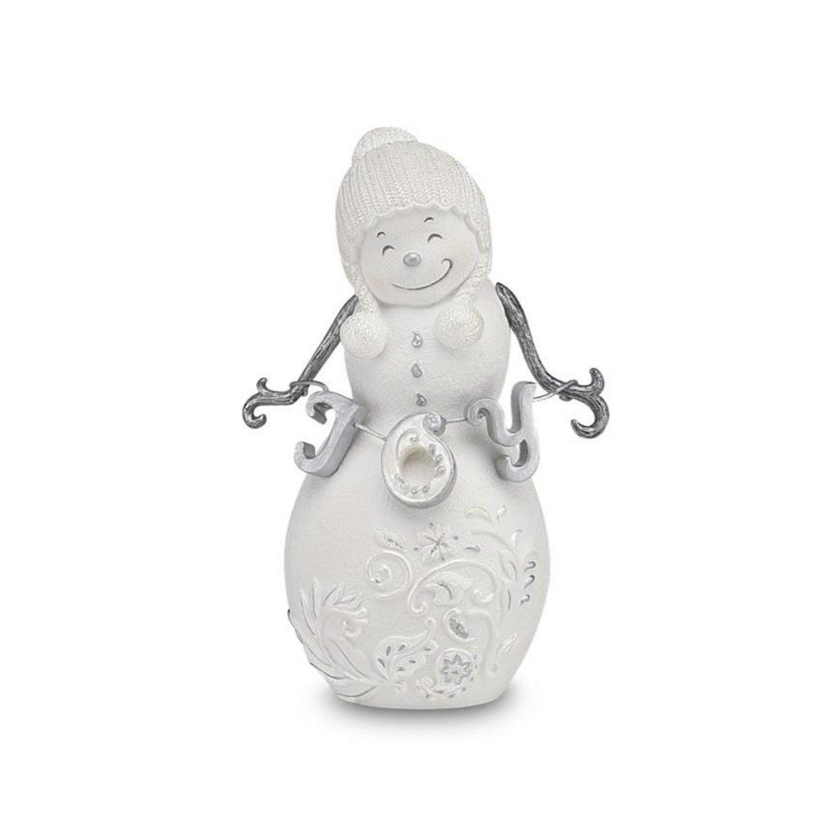 Perfectly presented snowman holding word JOY figurine