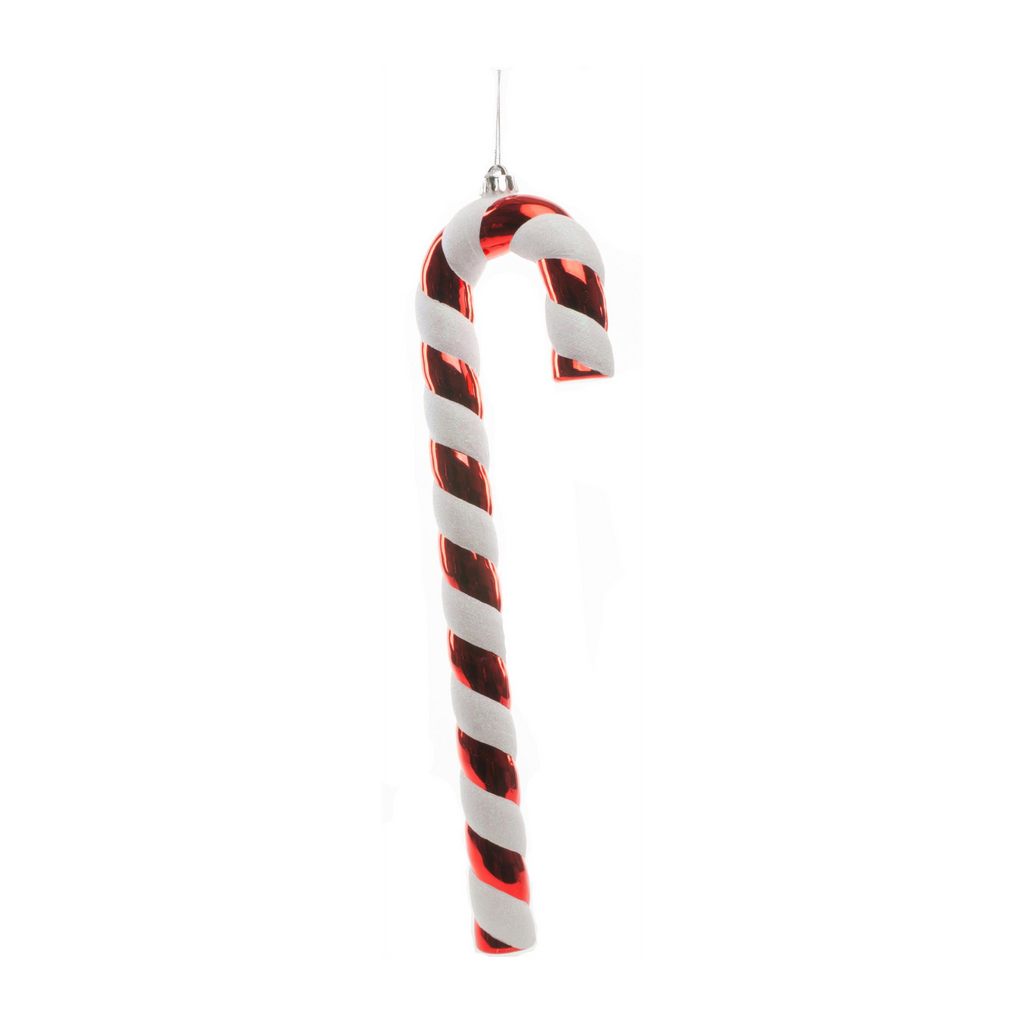 Large Sweet Candy Cane Christmas Tree Hanging Decoration shiney red and frosted white