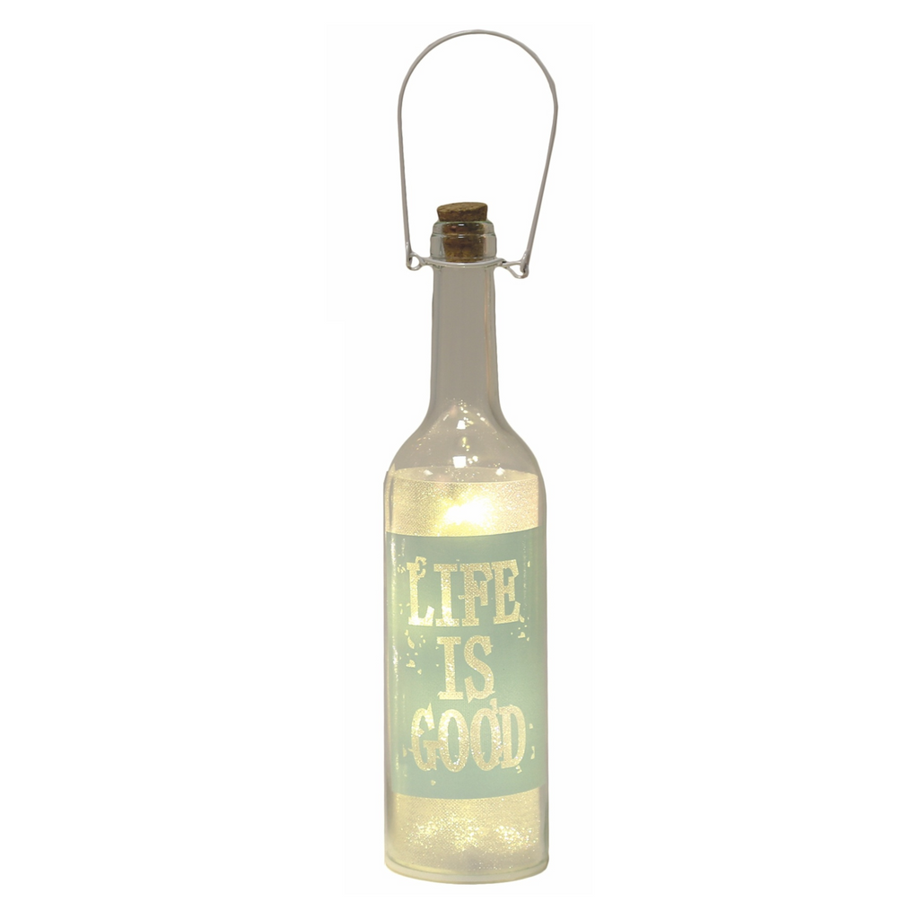 Light up LED glass bottle with design Life is Good