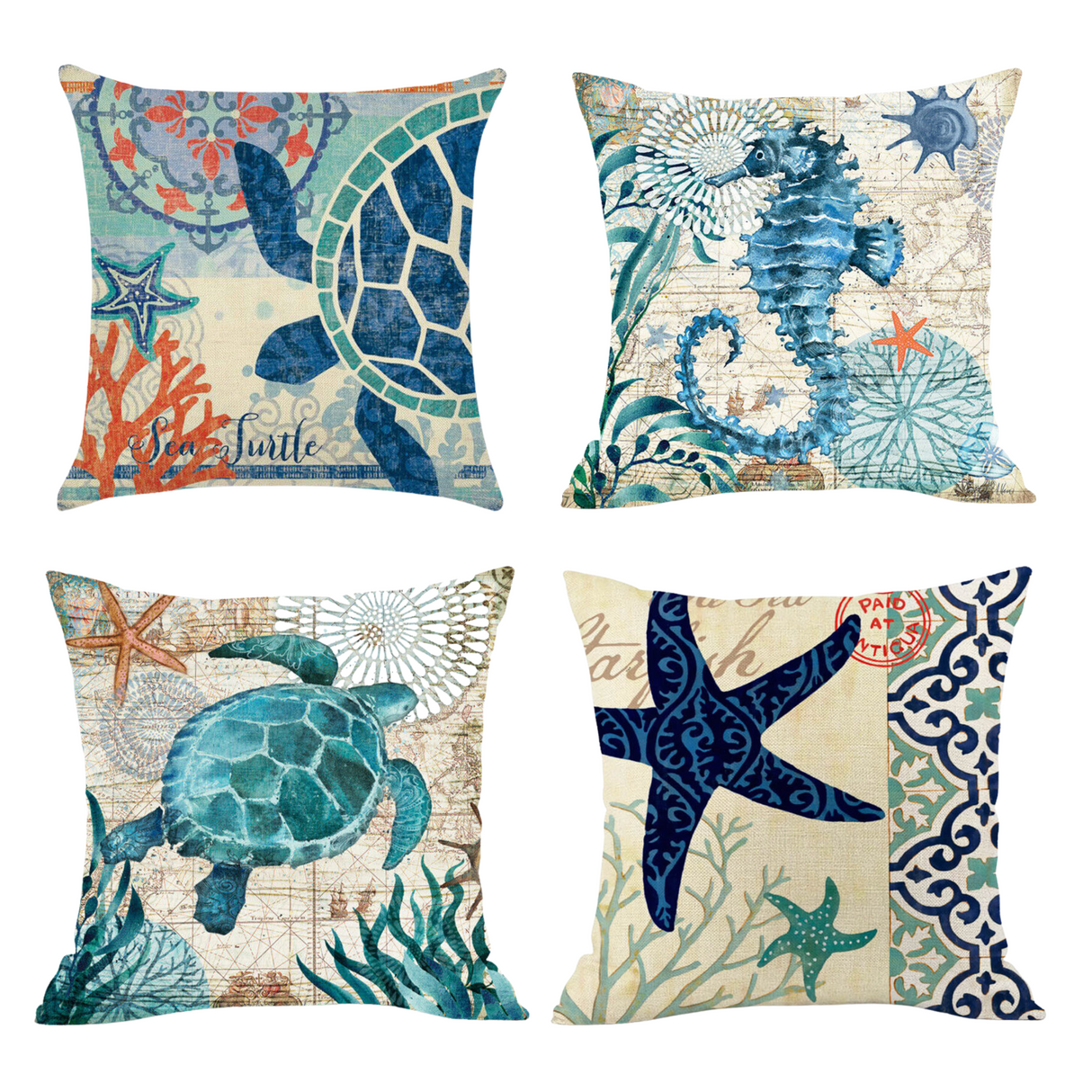 Marine Life Outdoor Waterproof Cushion Cover 45cm x 45cm (4 Pack)