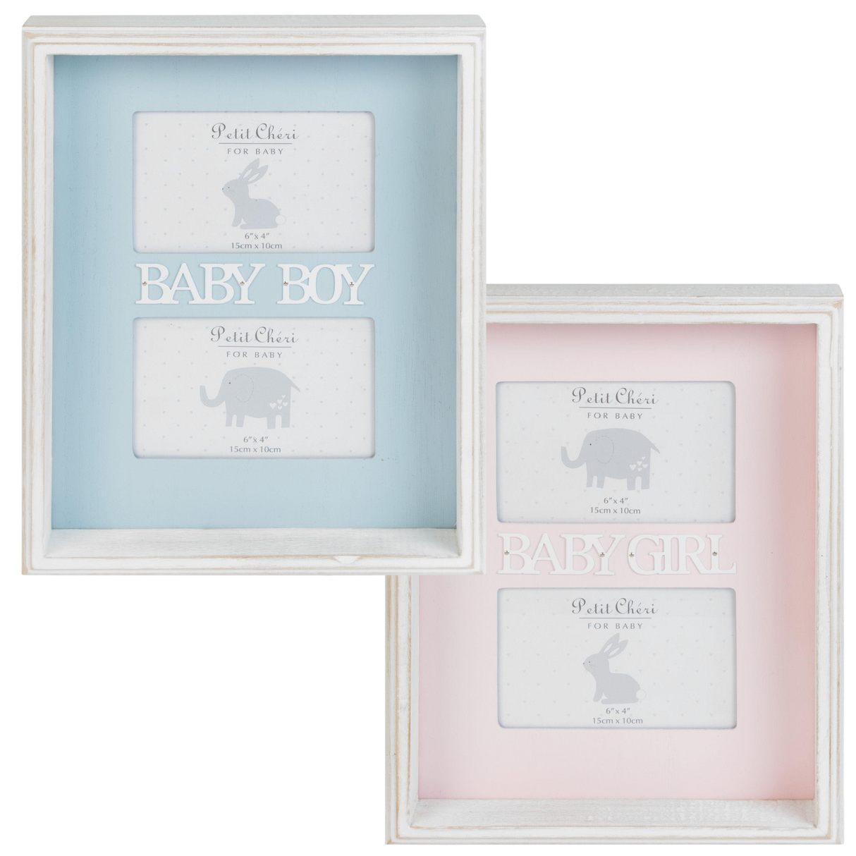 Petit Cheri Double Box Photo Frame 6x4" - Baby Girl or Boy