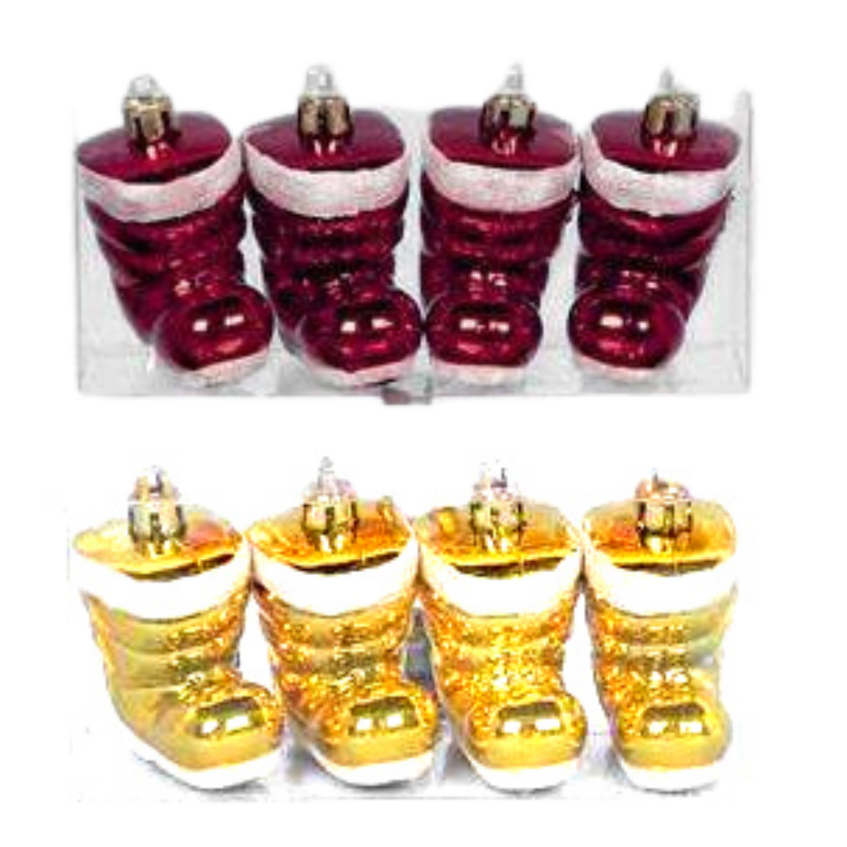 Christmas Tree Hanging Decorations - Red or Gold Santa Boot Pack of 4