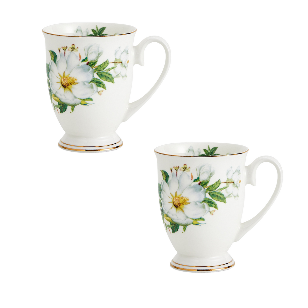 Floral Design China Mugs - White / Multicoloured Flower