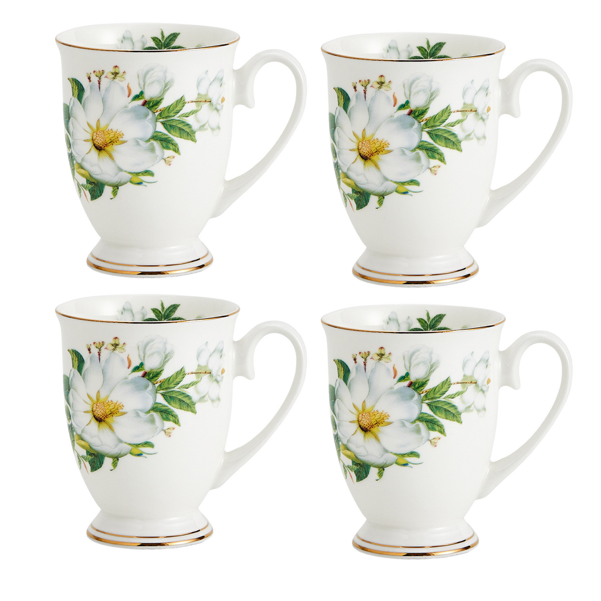 Floral Design China Mugs - White / Multicoloured Flower