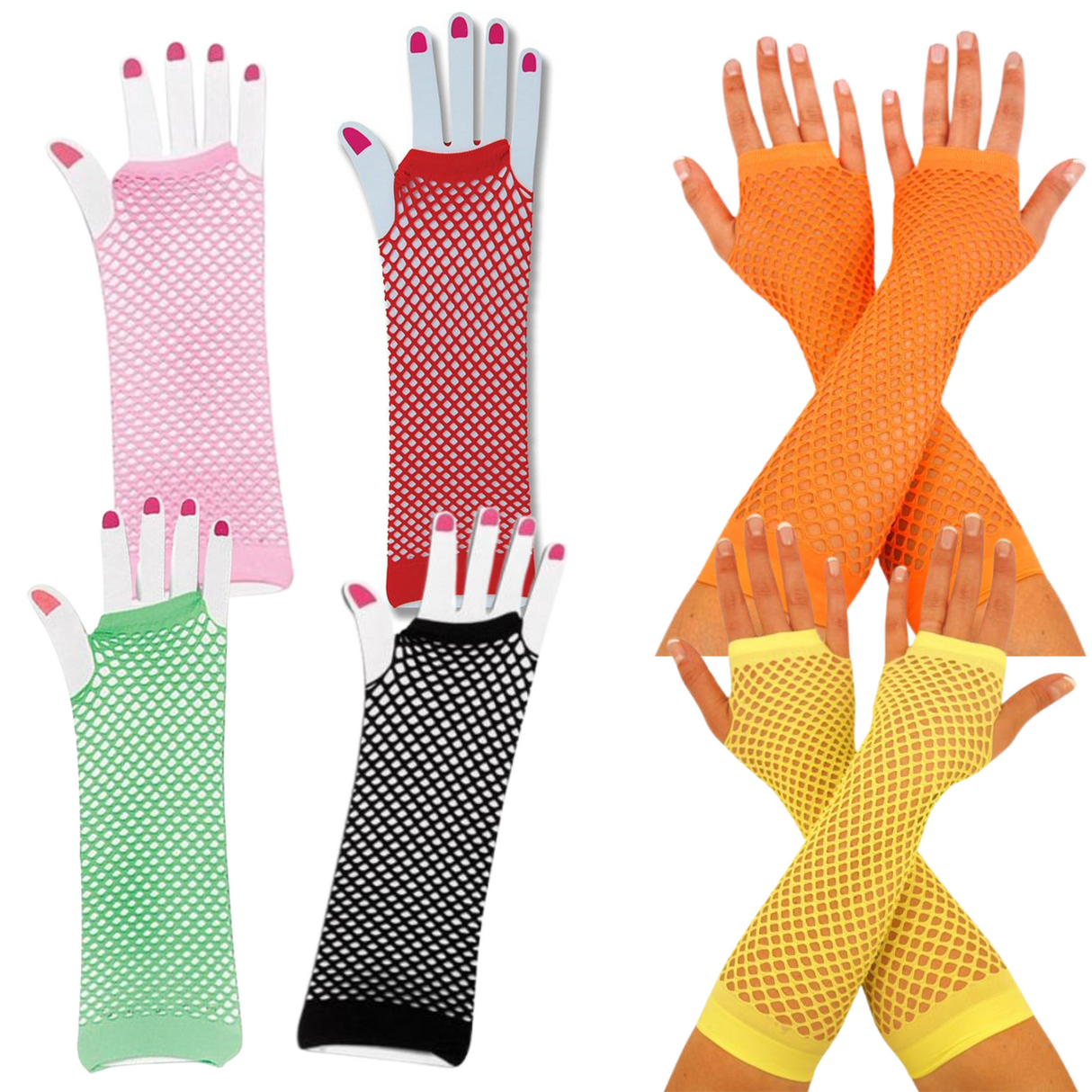Fingerless Fishnet Gloves - Various Colours