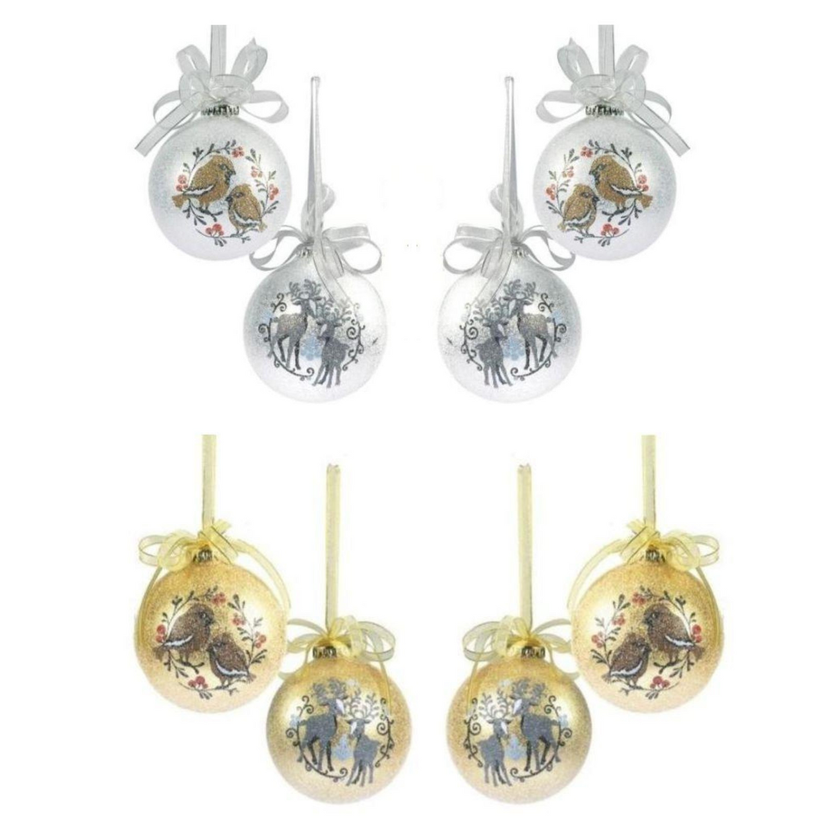 Weiste Christmas Tree Decorations Set of 4 - Bird Reindeer Silver or Gold