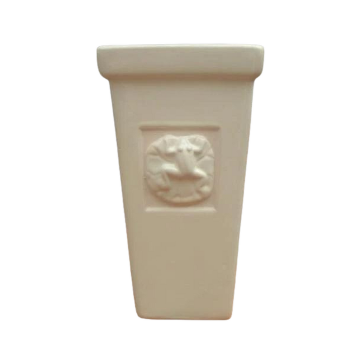 Tall white glazed pot with Frog